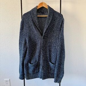 Navy Ribbed & Marled Shawl Collar Cardigan